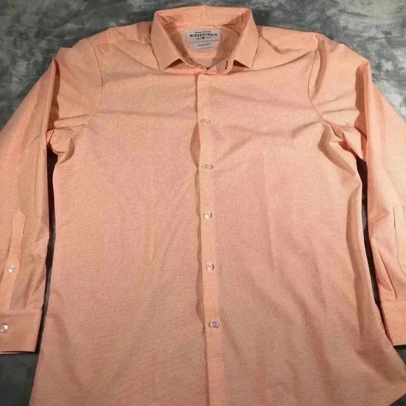 Mizzen+Main Leeward Collection Mens Orange Checkered Dress Shirt 2xLarge Trim Fi - Picture 2 of 5
